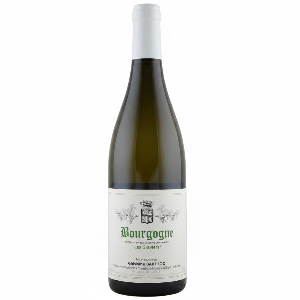 A bottle of Bourgogne wine from Grignon-Balthazar, featuring a dark green glass bottle with a white paper label and a white cap, set against a plain white background.